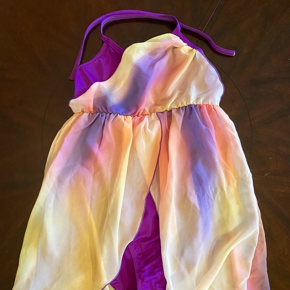 Alexandra Lyrical Dance Costume Purple Rainbow halter leotard w dress overlay AL - Picture 4 of 6